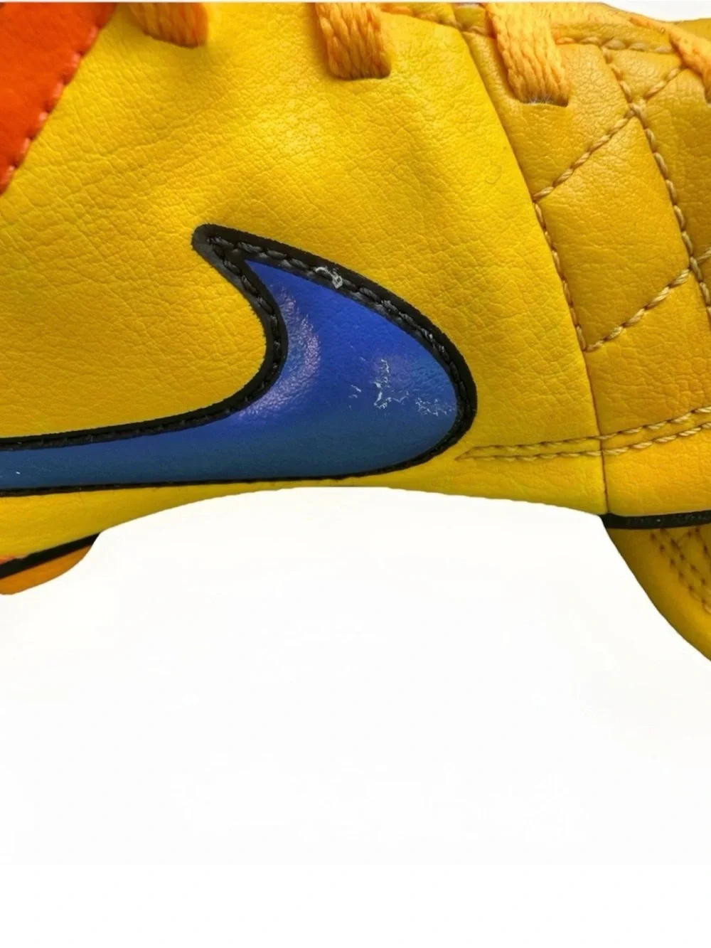 Nike Tiempo US 1.5Y Yellow Orange Blue Quilted Soccer Cleats Athletic Footwear